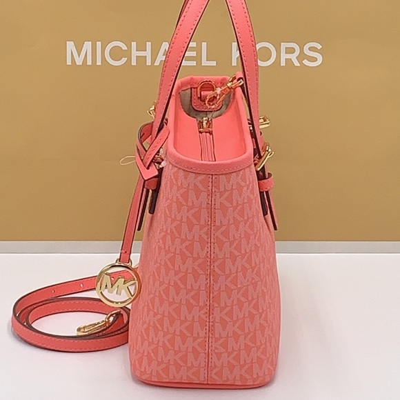 MICHAEL KORS CARRYALL XSMALL CONVERTIBLE TOP ZIP TOTE XBODY GRAPEFRUIT MULTI - Picture 8 of 16